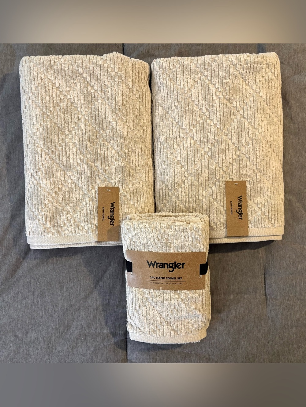 Wrangler Cream Textured Bath & Hand Towel Set